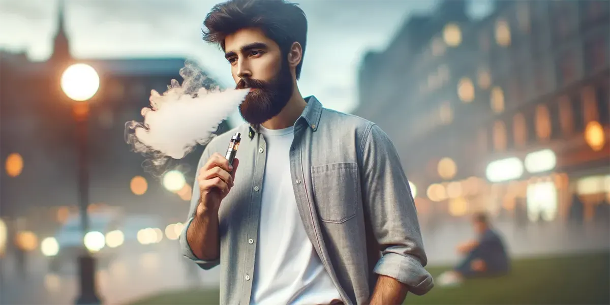 How to Fix a Leaking Disposable Vape man standing outdoors casually vaping his disposable vape