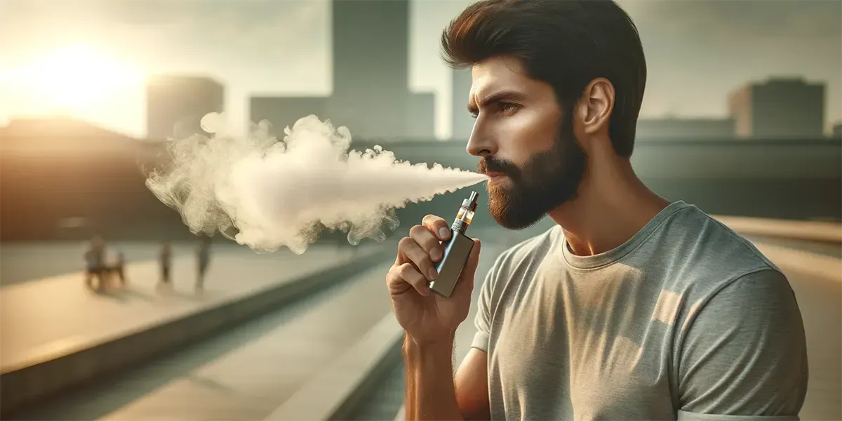 How to Fix a Leaking Disposable Vape man with a beard standing outdoors and casually smoking a disposable vape