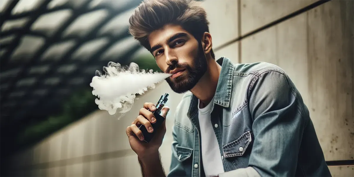 Do Vape Pens Fit All Cartridges? a man is vaping casually by large disposable vapes
