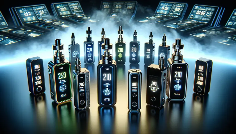 What Does Voltage Mean on a Vape? a variety of vaping devices with different voltage settings displayed on their screens