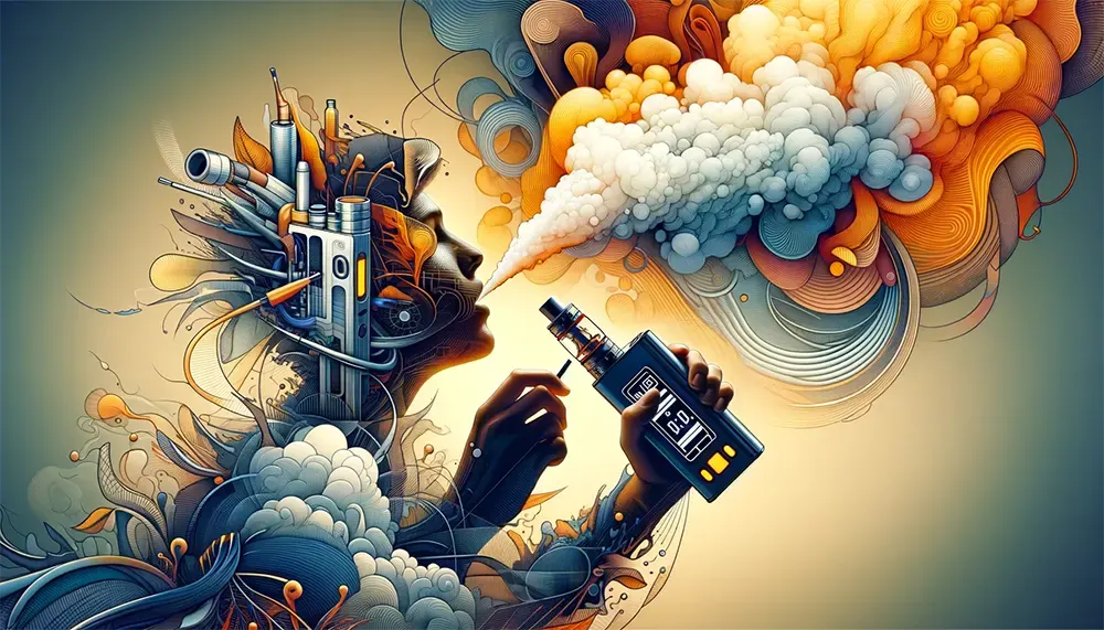 What Does Voltage Mean on a Vape? an abstract visual about a person experimenting with voltage settings on a vape device
