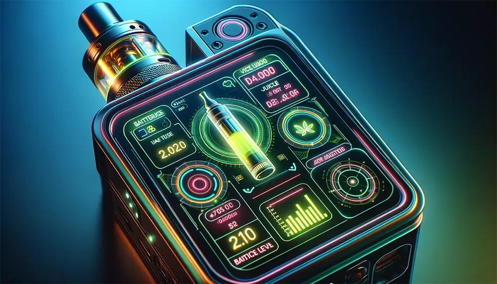 a vape device with a digital interface for battery life, juice level, and air bubble detection