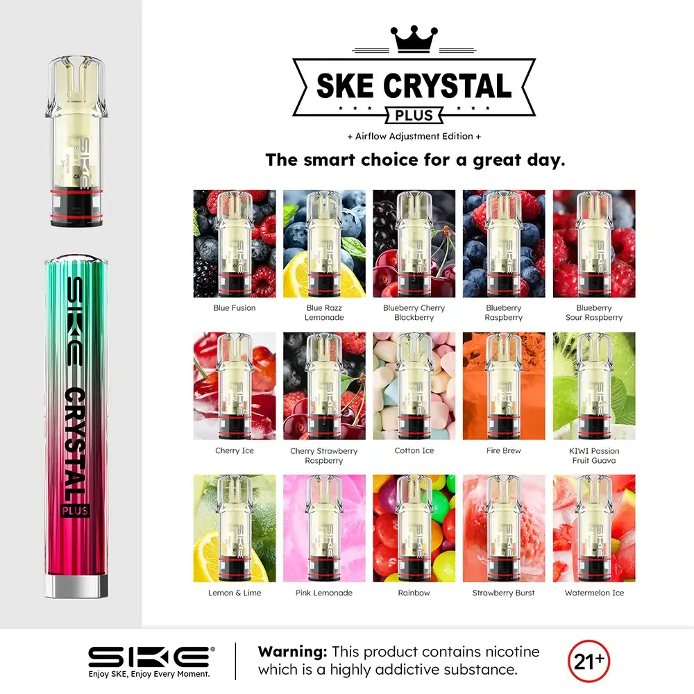 Transform Your Puffs with SKE Crystal Plus! SKE Crystal Plus Vape Pod System All Flavors