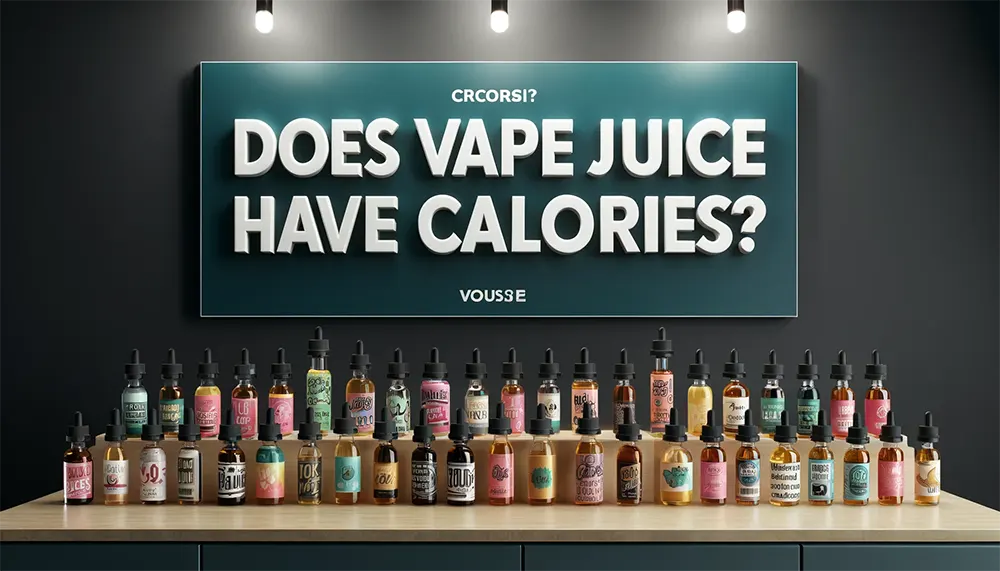 Caloric Inquiry: Does Vape Juice Have Calories? diverse vape juice bottles on a modern countertop on topic does vape juice have calories