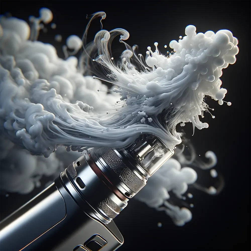 Exploring the Basics: What is Freebase Vape Juice? a 3D render of a vaping device with a detailed burst of vapor