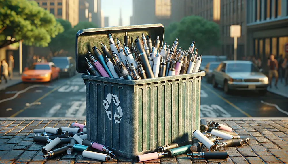 Eco-Smart: How to Dispose of Disposable Vapes Responsibly electronic waste recycling bin filled with used disposable vapes