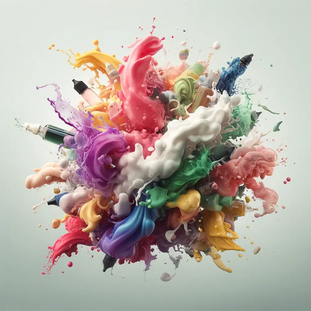 Fresh Puffs: How Long Does Vape Juice Last? vape juice splashes with multiple colors representing different flavors