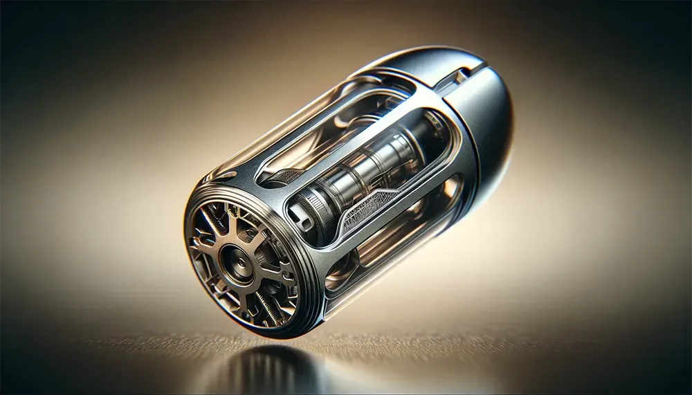 Stay Ahead: How Long Do Vape Pods Last? close-up of a single high-tech vape pod displaying its intricate mechanical design