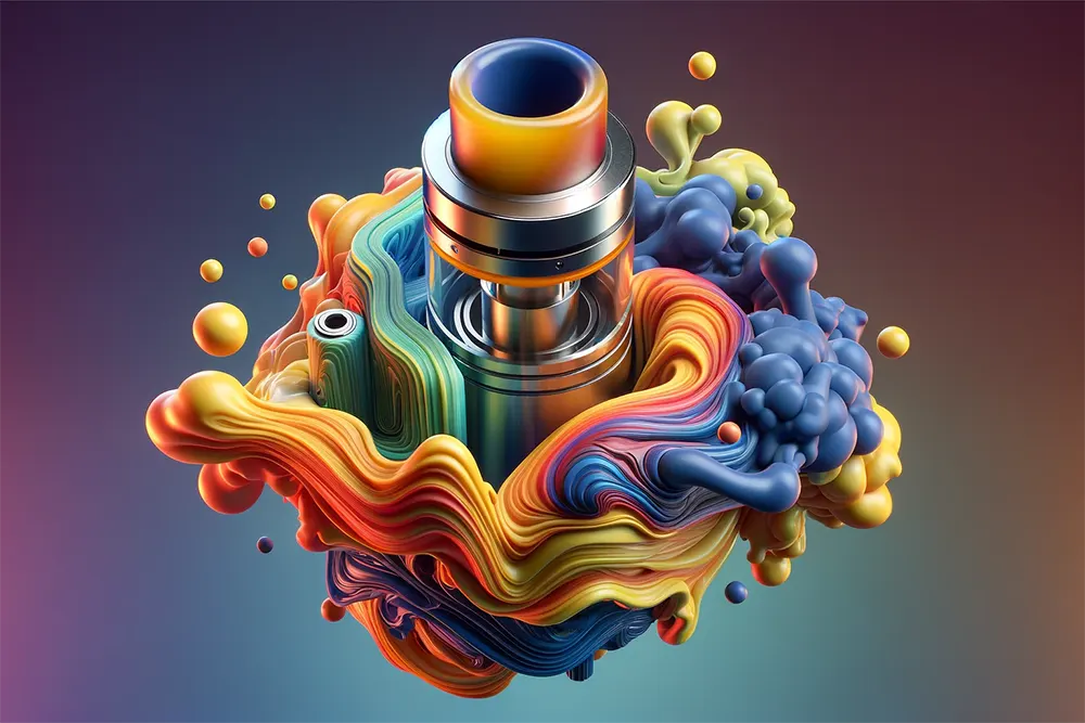 How to Refill a Vape: Tips for Beginners a bottom filling vape tank showing the bottom section unscrewed and the fill port