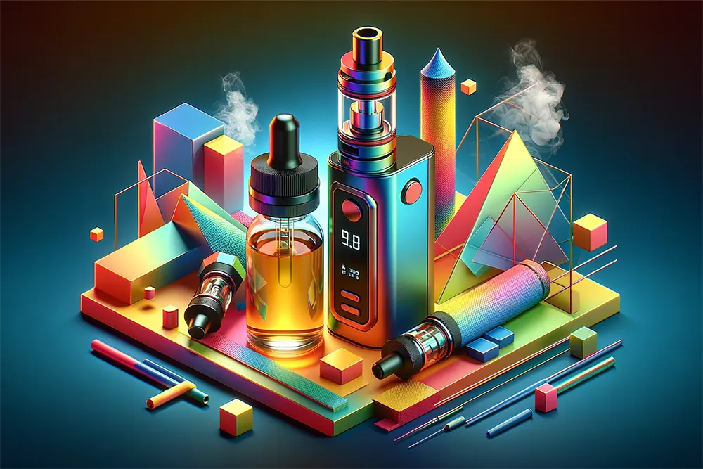 How to Refill a Vape: Tips for Beginners refillable vape tank and vape juice featuring geometric shapes and vibrant colors
