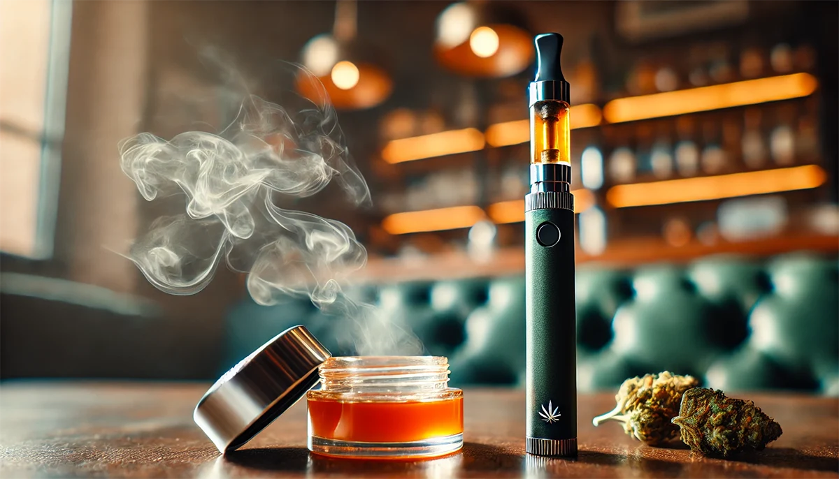Dab Pen vs. Vape Pen: Ultimate Showdown Explained a sleek dab pen on a table emitting thick vapor