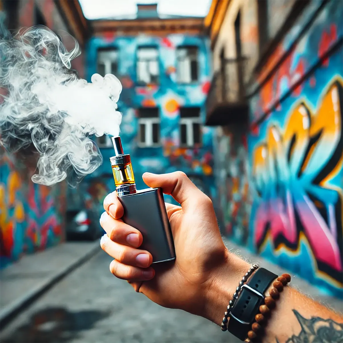 Dab Pen vs. Vape Pen: Ultimate Showdown Explained a vaper holding a dab pen and exhaling thick vapor