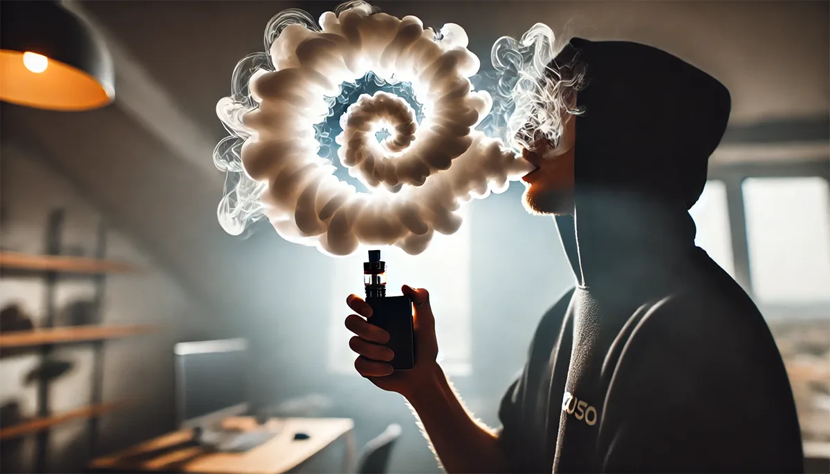 Cloud Chasing Meaning: Master Your Clouds Like a Pro a vaper practicing cloud chasing tricks indoors