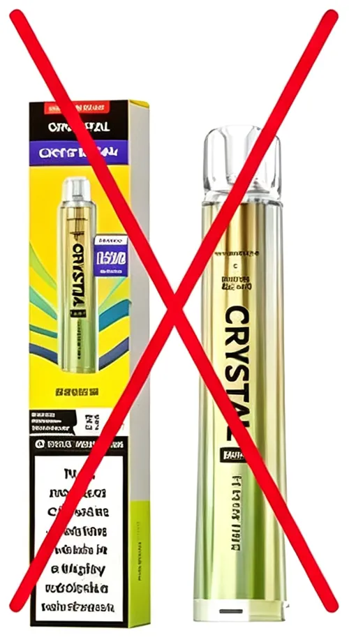 Counterfeit vape example: H****S L*****Y CRYSTAL BAR